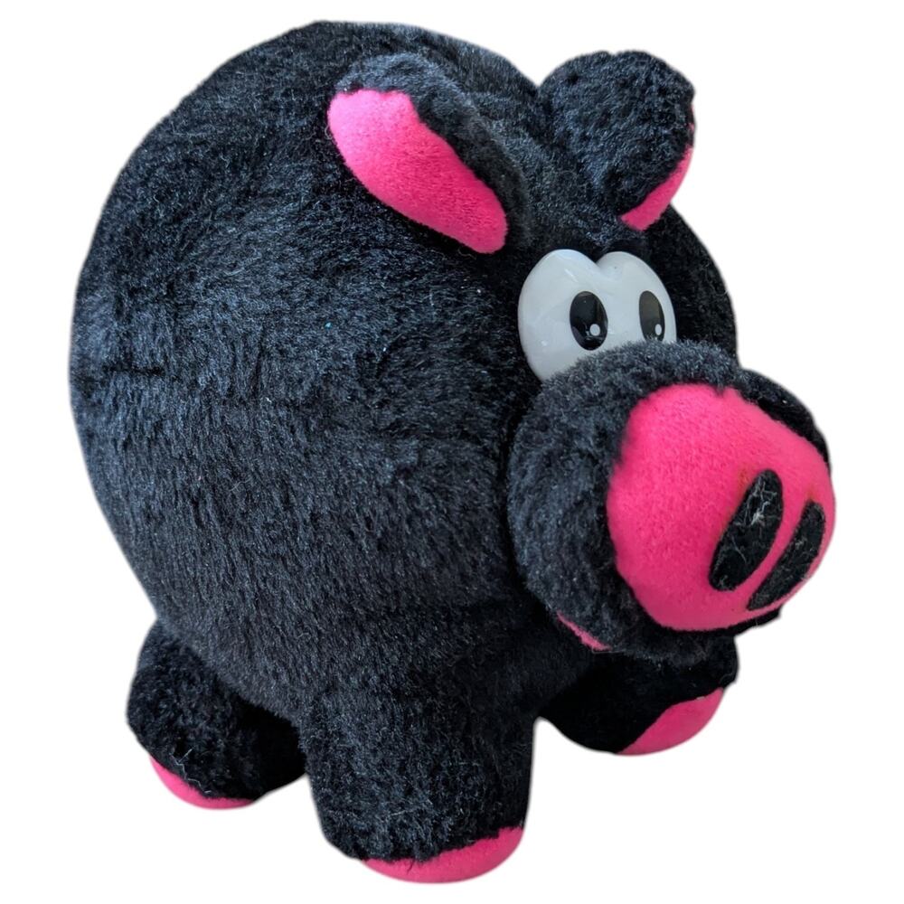Vtg 80s Cloud 9 Plush Pig Black Hot Pink Toy Dan Brechner Stuffed Animal 9"